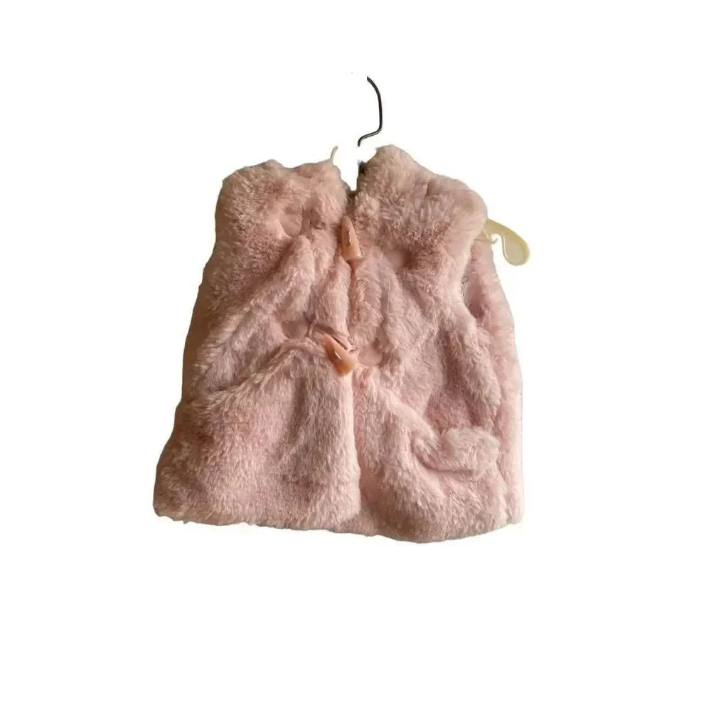 Catherine Malandrino light pink, faux fur teddy bear vest, size 3/6 months ￼